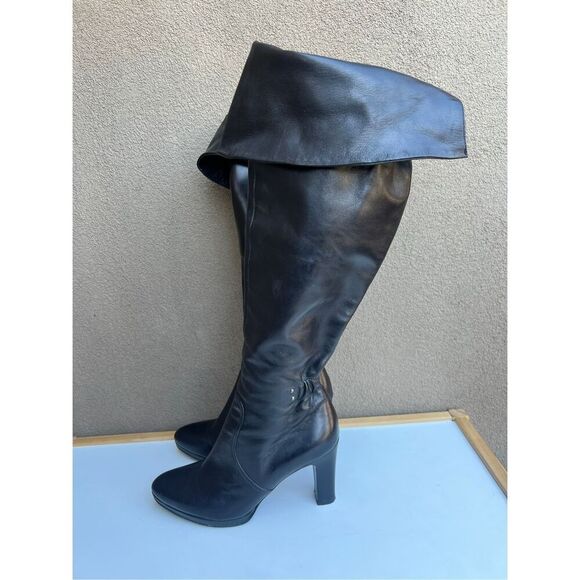 ZOCAL VERO CUOIO Heeled Boots Black Leather Knee High Womens Size 37 (US 7) - Picture 4 of 12